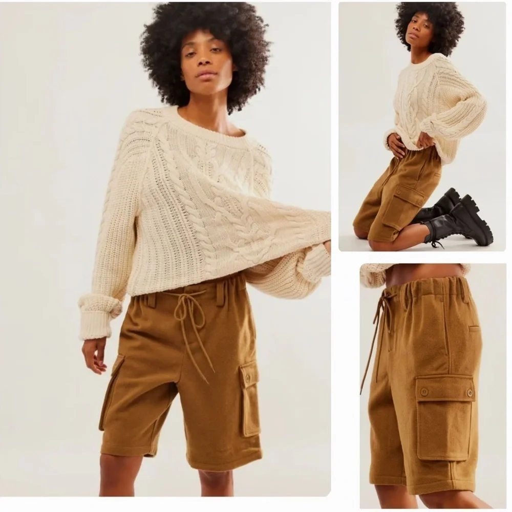 NWT Free People Charli Wool Longline Cargo Shorts #0086